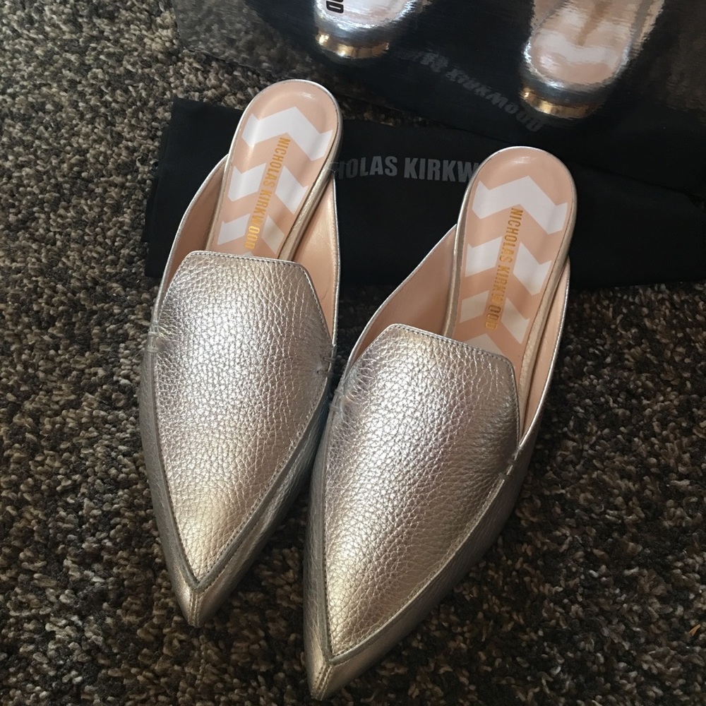 NIB NICHOLAS KIRKWOOD Beya Mules Loafer Silver 39